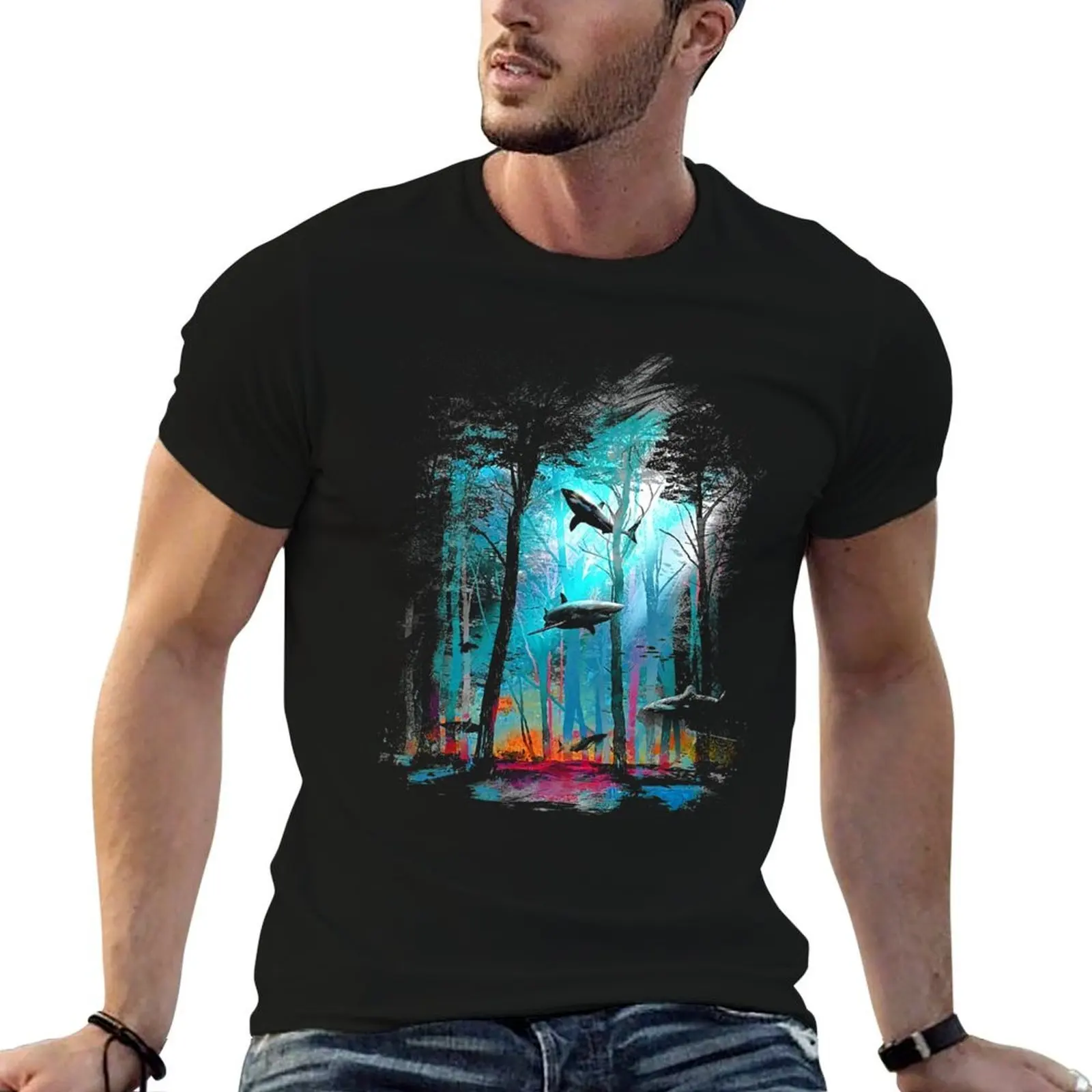 

Shark Forest T-Shirt t shirt man luxury man t shirts cotton black cotton t-shirt plain for man package T-shirt