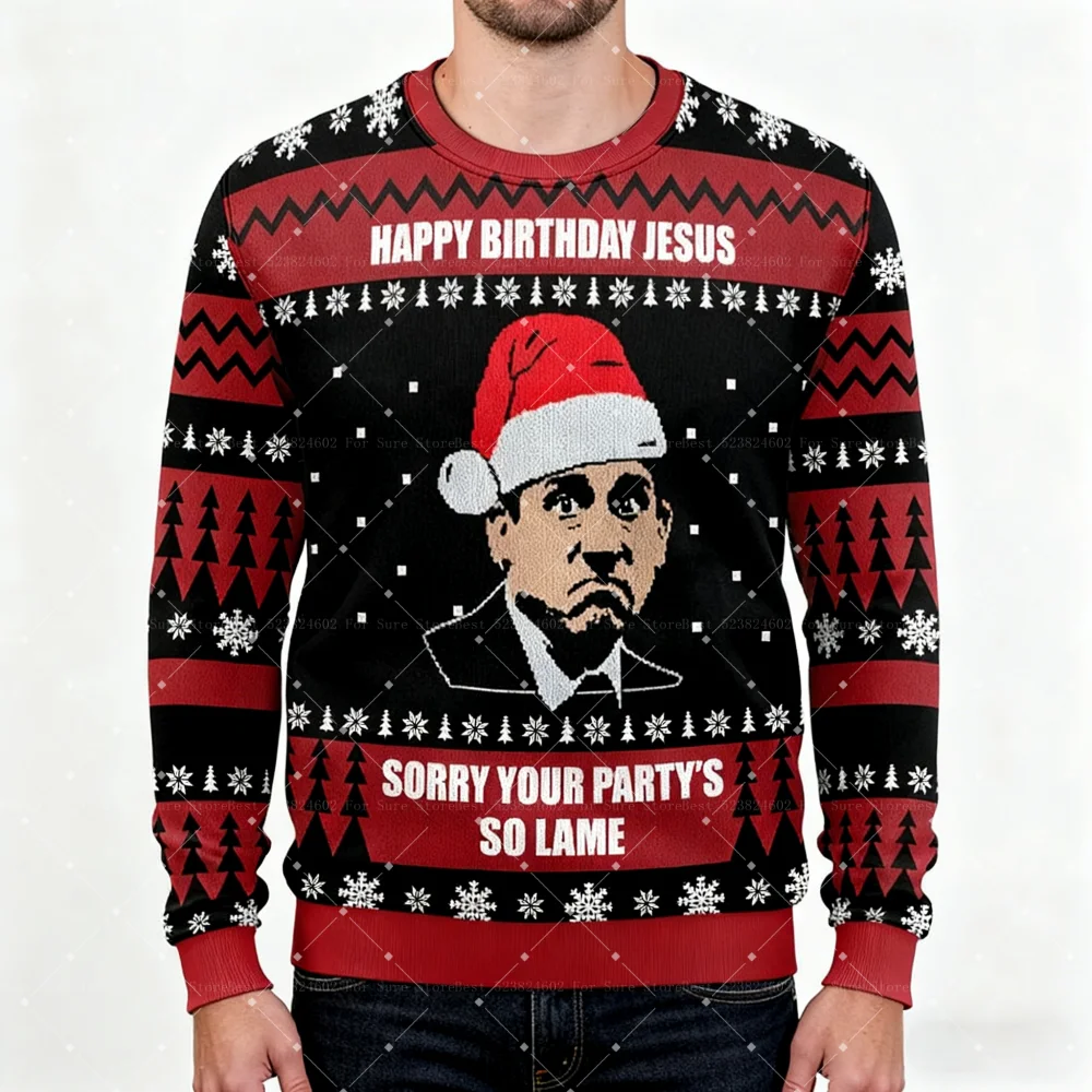 كاذبة المكتب القبيح عيد ميلاد سعيد سترة 2026 موضة جديدة الرجال حجم كبير قناع السترة القمم الشتاء النساء البلوز #3