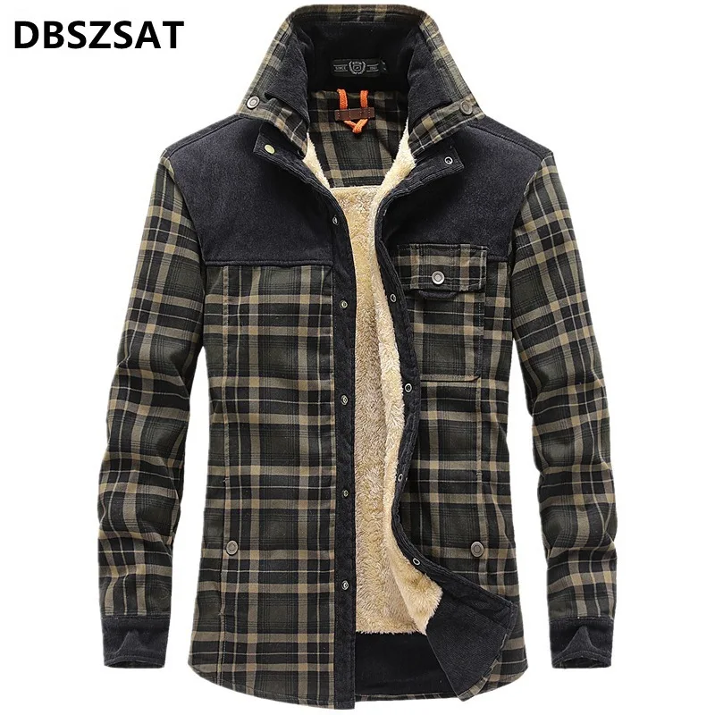 Men Winter Plaid Shirts Jackets Fleece Warm Shirts Coats High Quality Men Cotton Fit Business Casual Outerwear Shirts Jackets 4