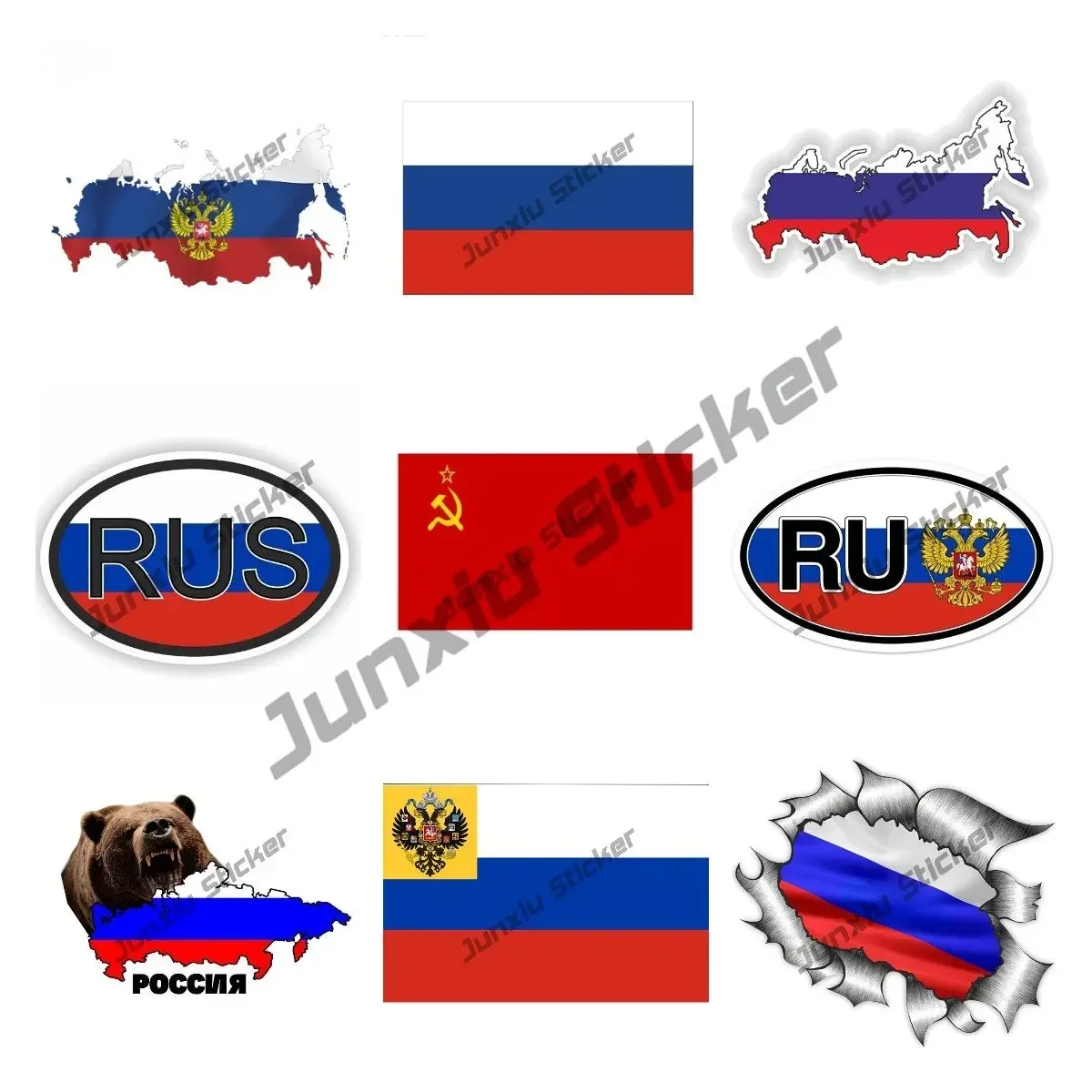 

Russia Decal Body Creative Russians Flag Map Stickers Russian Bear Country Code Sticker for Camper Moto Car Bumper Decor