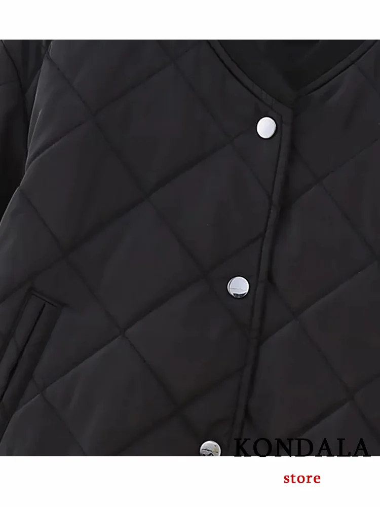 KONDALA-Jaqueta bomber preta chique casual, peito único, gola em O, manga comprida, jaqueta solta, monocromática, moda, outono, casacos de inverno, 2023