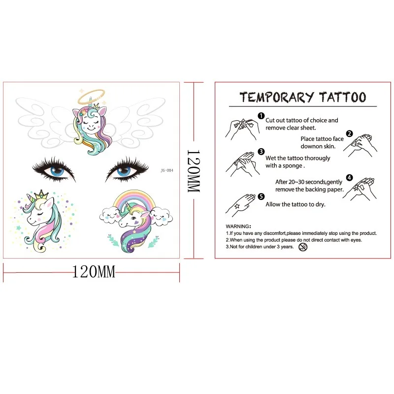 Festival Kids Cartoon Dierlijke Stijl Gezicht Tattoo Tijdelijke Waterdichte Body Art Sticker Wegwerp Make-Up Bloem Vlinder Eenhoorn