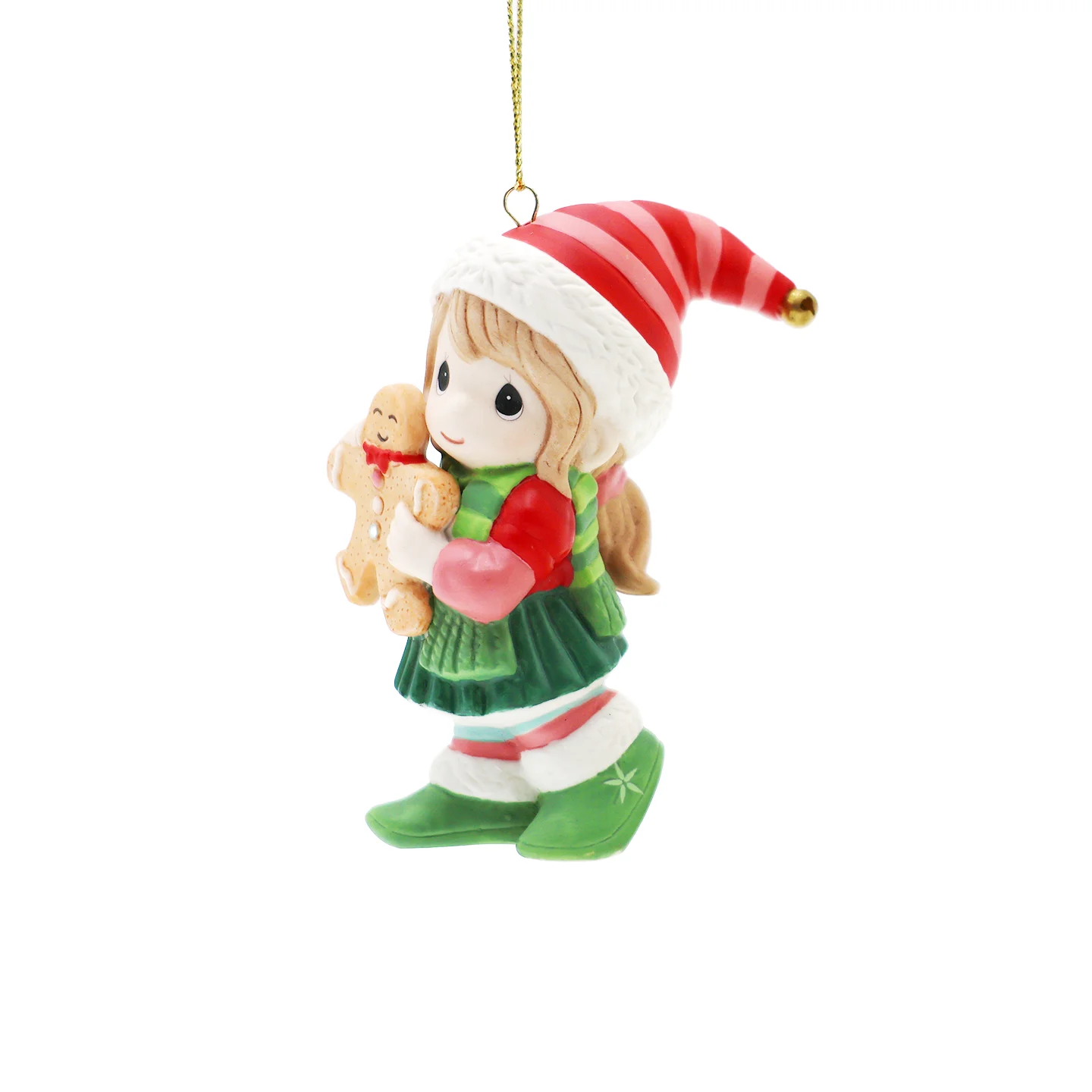 Precious Moments Christmas Ornament Cute Girl Holding Gingerbread Man Ceramic Hanging Pendant Xmas Tree Decoration Holiday Gift