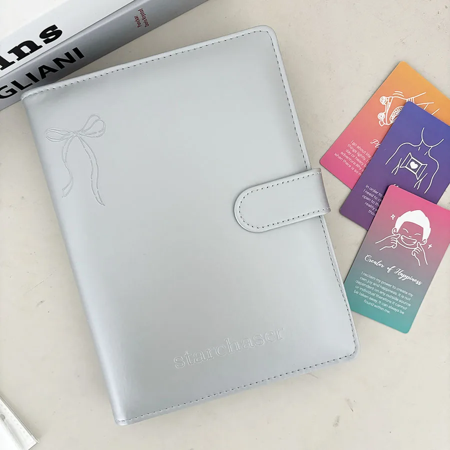 SKYSONIC PU Leather Silver A5 Kpop Photocards Collect Binder idol Photo Card Book Idol Storage Album Stationery