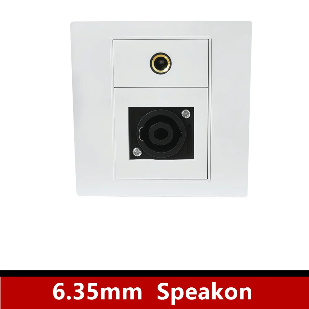 86mm Pro 6.35 XLR Speakon  Female Home TV AV Wall Outlet Video Socket Face Plate White ABS;