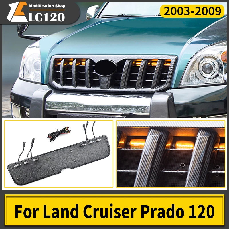 For Toyota Land Cruiser Prado 120 2003-2009 front grill Net Light, Lc120 Middle Net Decorative Light Modification Accessories