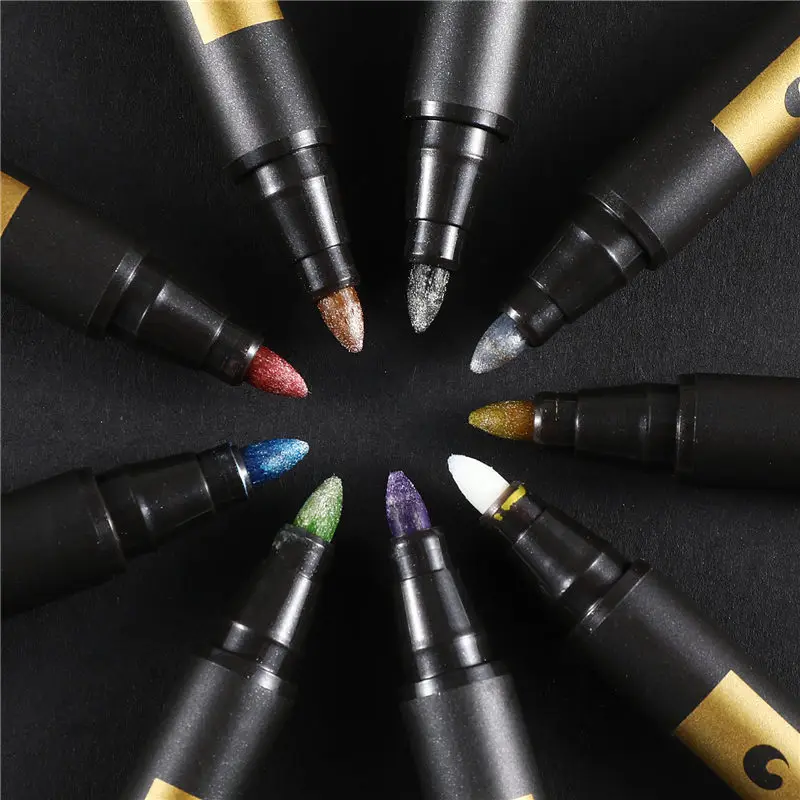 10 Pcs/Set Metallic Markers Paints Pens Art Permanent Writing Markers for Paper Stone Glass Wall