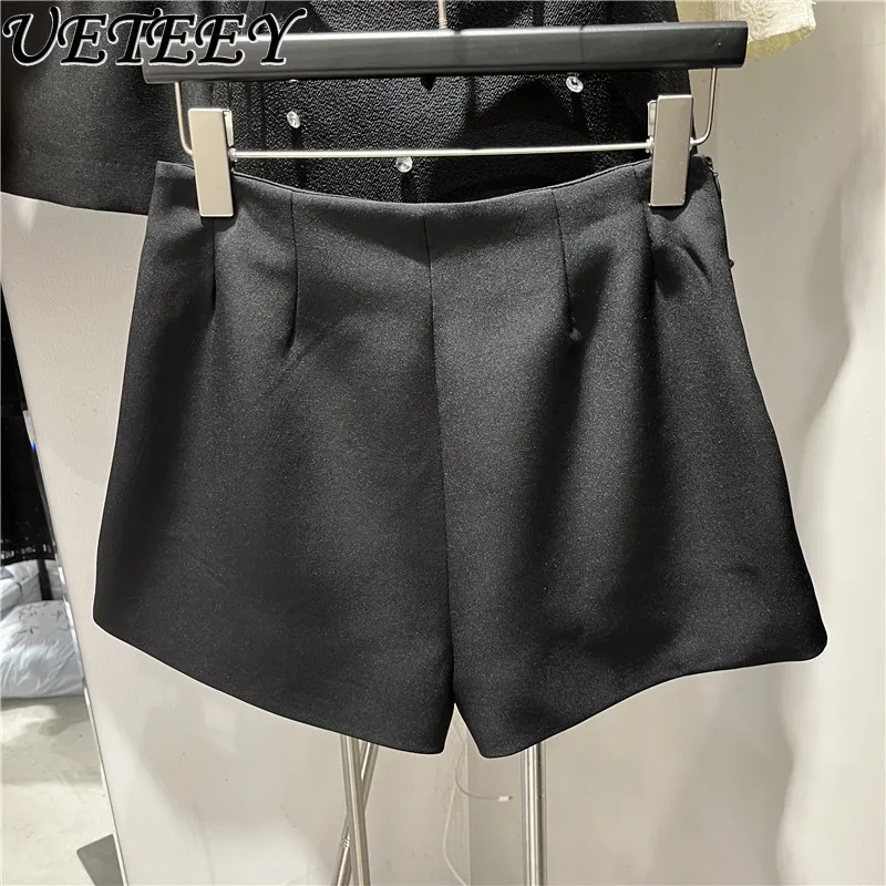 Heavy Industry Bead Diamond Bow Wide Leg Shorts High Waist Skinny Temperament Versatile Hip Lift Legs Long Casual Hot Pants