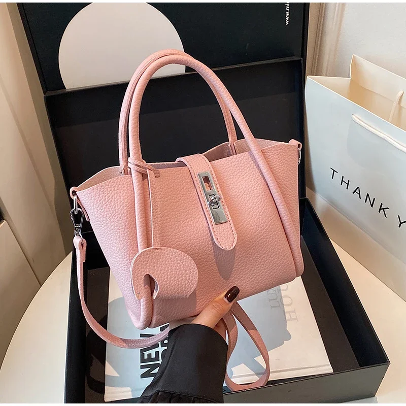 Koreanische Umhängetasche, weiche PU-Eimer-Handtasche, einfarbige Damen-Einkaufstasche mit großer Kapazität, Schultertasche für den täglichen Gebrauch – Detail 21