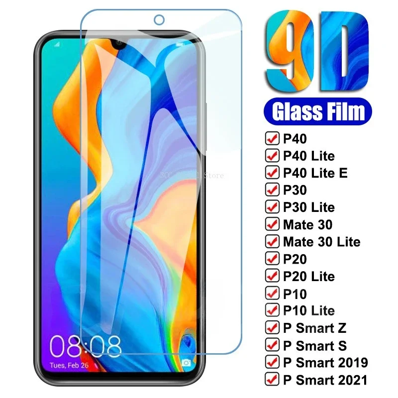 2Pcs 9D Tempered Glass For Huawei P30 P40 Lite E Screen Protector P20 Pro P10 Mate 30 Lite P Smart Z 2019 2021 Glass Film