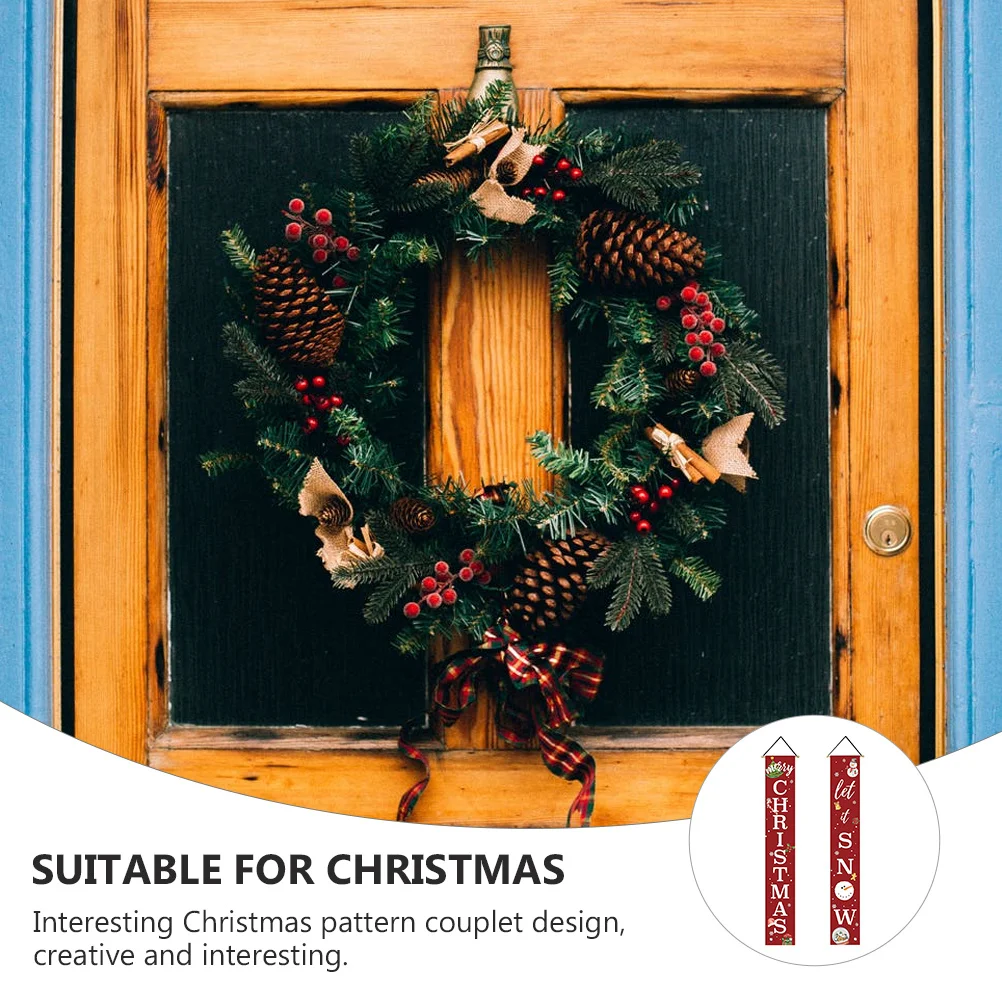 

1Pair Festive Christmas Banner Long-Lasting Outdoor Indoor Decorative Sign Merry Holiday Hanging Flag for Porch Garden Party