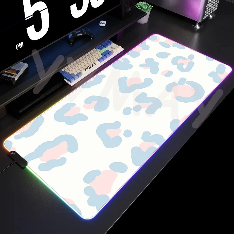 Large LED Desk Mats RGB Computer Mousepad Leopard Print Design 90x40cm Backlight Keyboard Mat Table Pad Gamer Luminous Mousepads