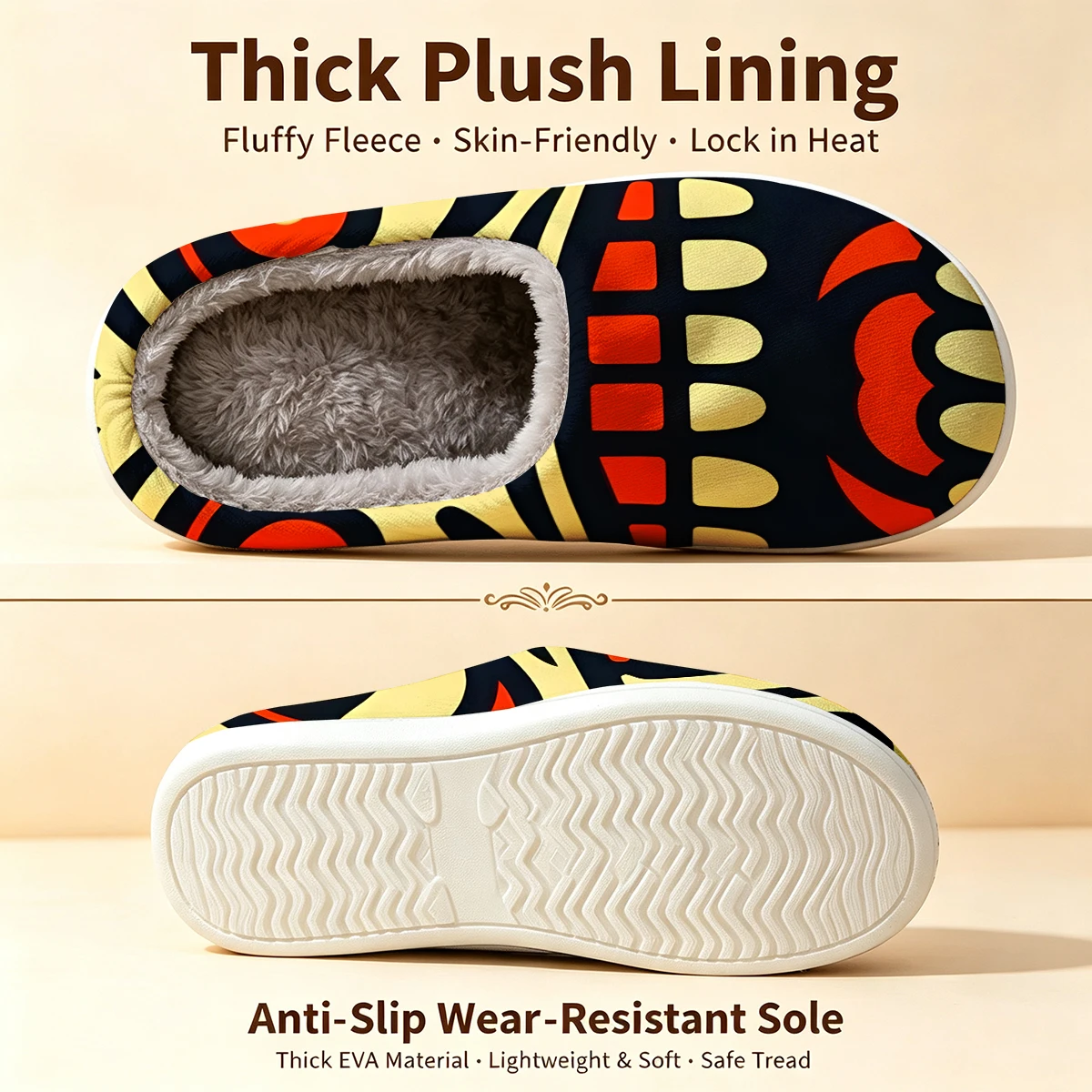 Tribal Mask Totem Christmas White Slippers Warm Plush Indoor Shoes Non-Slip Winter Slippers Family Holiday Gifts Soft view 6
