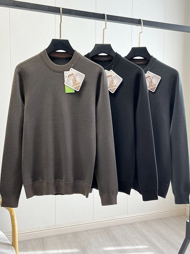 

Thiened Fce Warm Knitted Sweater Soft Skin-friendly Wool Fabric round Ne Casual Sle Men's Autumn Winter Sweater