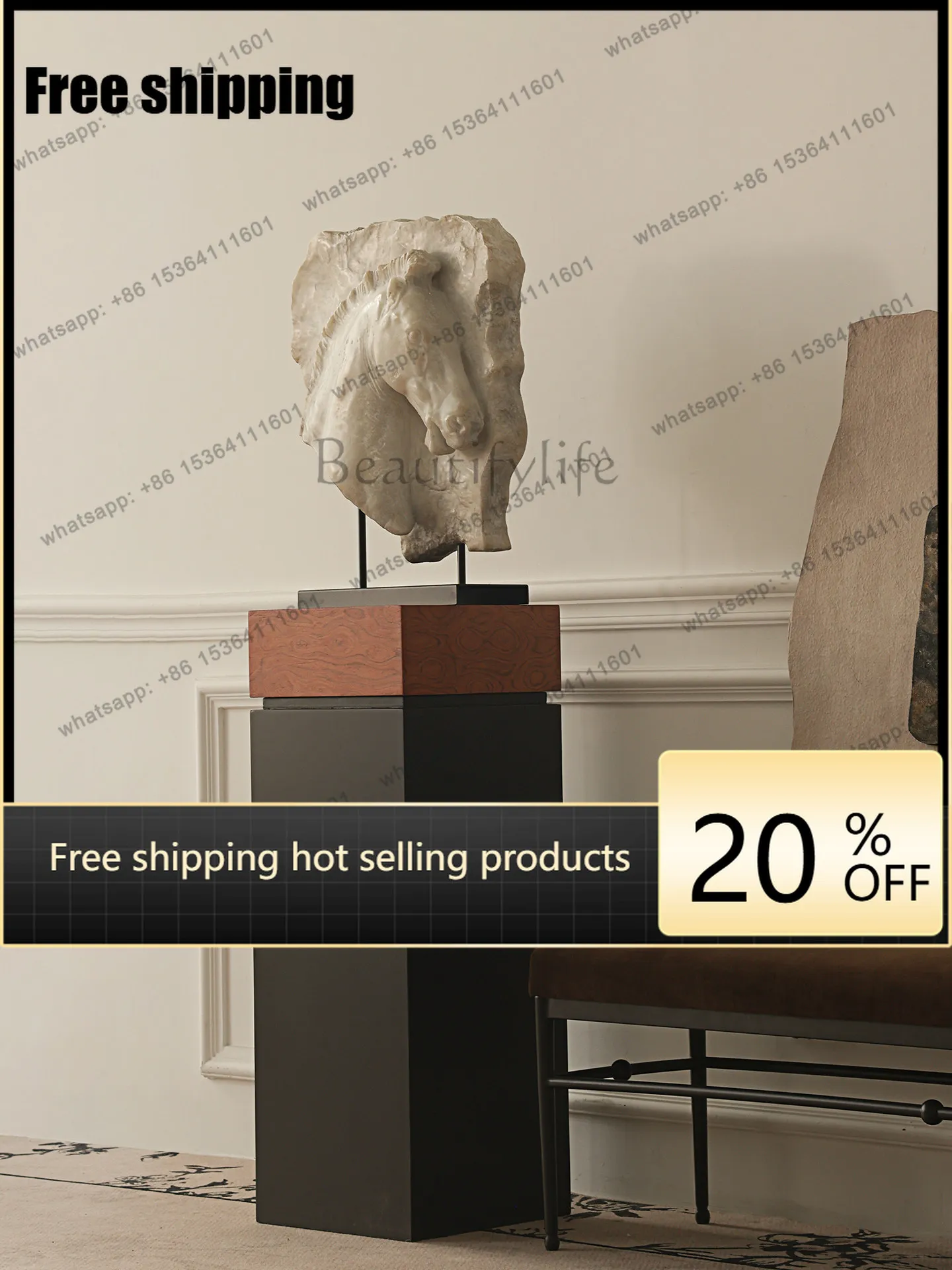 hot French retro "foal shadow between the walls" living room entrance horse head sculpture decoration art Chinese ornament