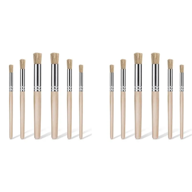 

ABFA 12Pcs Wooden Stencil Brushes For Painting On Wood, Natural Bristle Stencil Brush Art Brushes For Acrylic Paint,(3 Sizes)