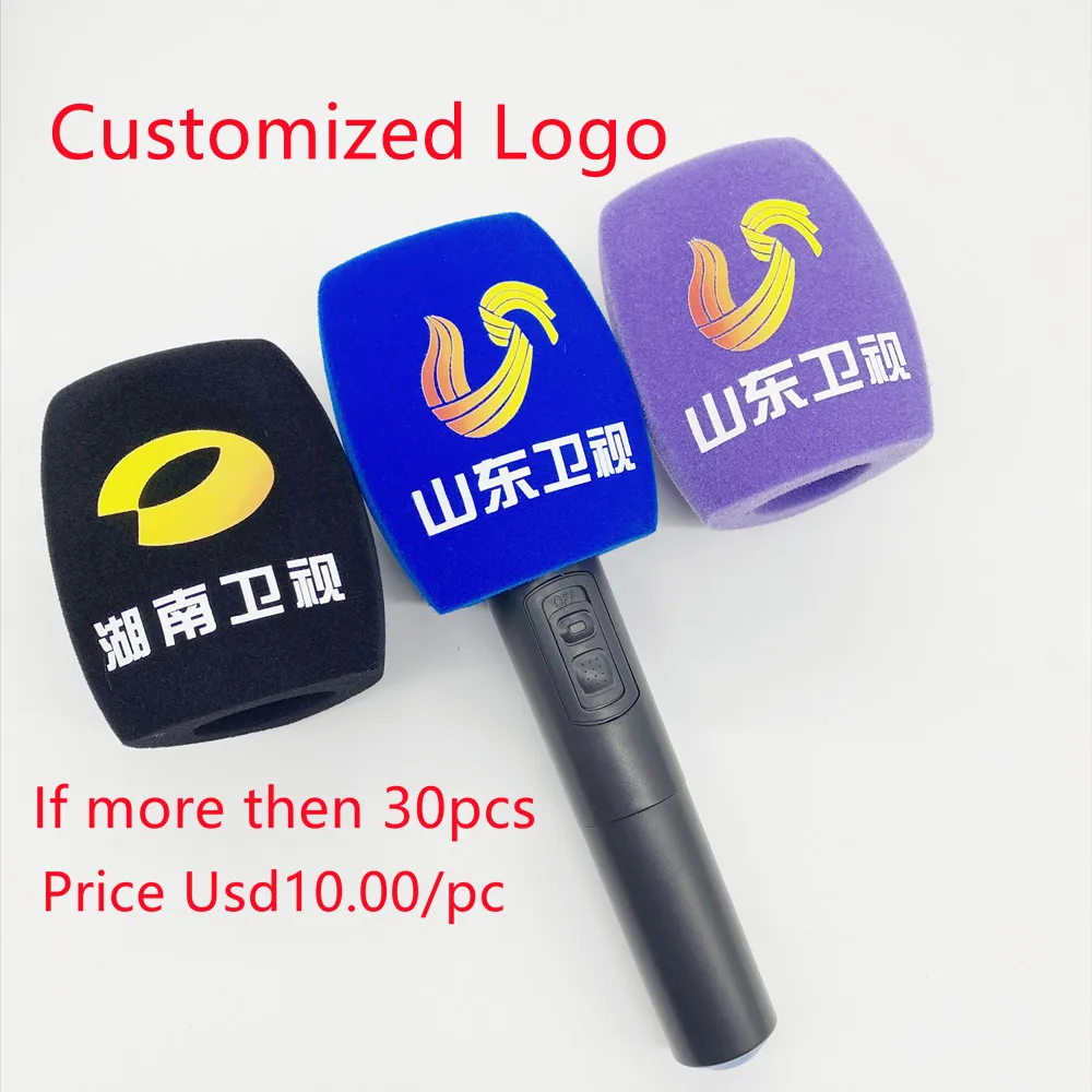 Customized Flocking Microphone Sponge Printing Logo Covers Mic Windscreen Foam Windshield For TV Stations Reporters Interview