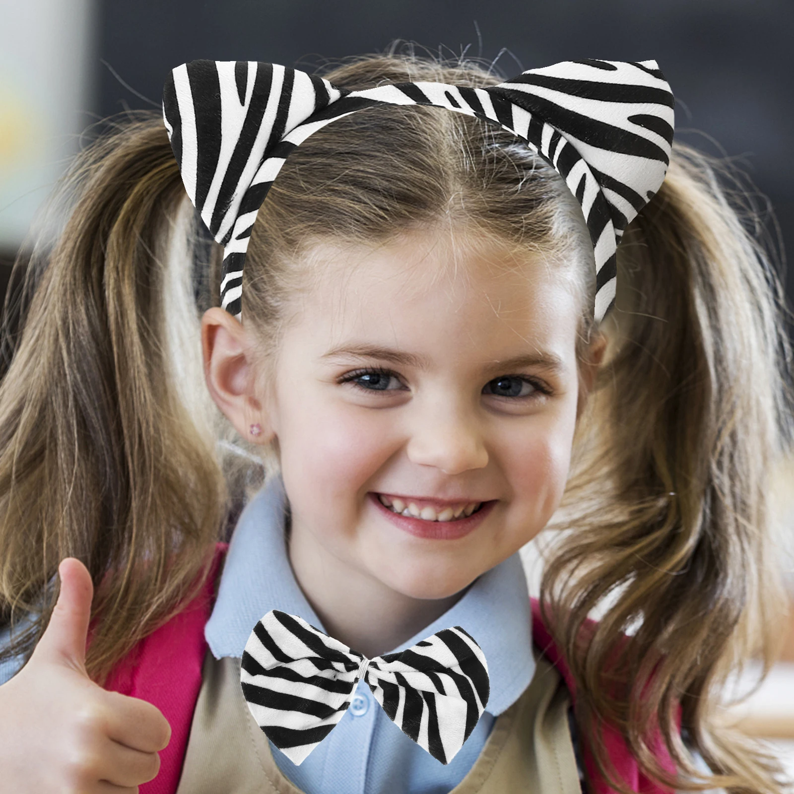 

2 Sets Decorative Kids Costume Zebra Cosplay Bow Tie and Tail Headpiece for Halloween Party Costume Props Hair Hoop Tail Set