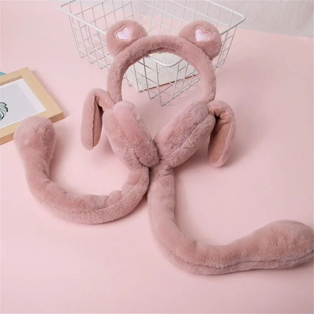 Cute Moving Jumping Ears Winter Warm Earmuffs Heart Bear Airbag Plush Ear Muffs Outdoor Ear Covers for Ladies Girls