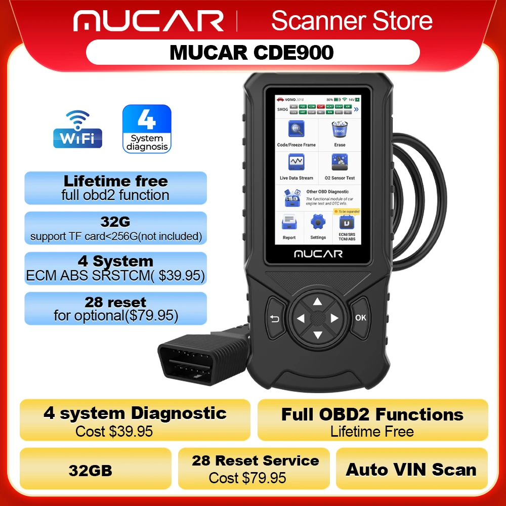 

MUCAR CDE900 OBD2 Diagnostic Tool 32GB Scanner Brake Airbag Transmission Engine Diagnosis Code Reader