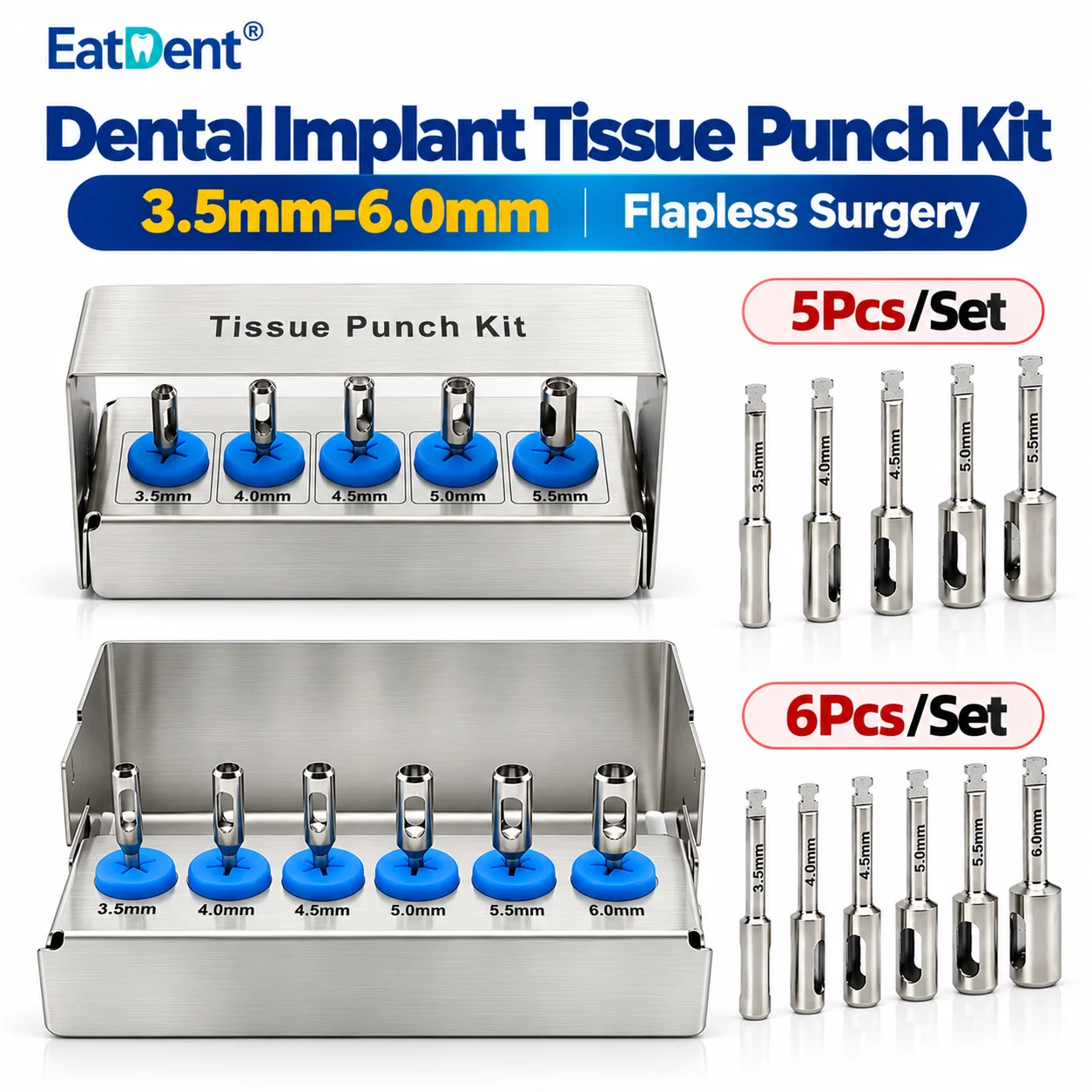 1Set Dental Implant Tissue Punch Stainless Steel Gingival Ring Cutter Low Speed Handpiece Compatible Surgical Instrument Tools