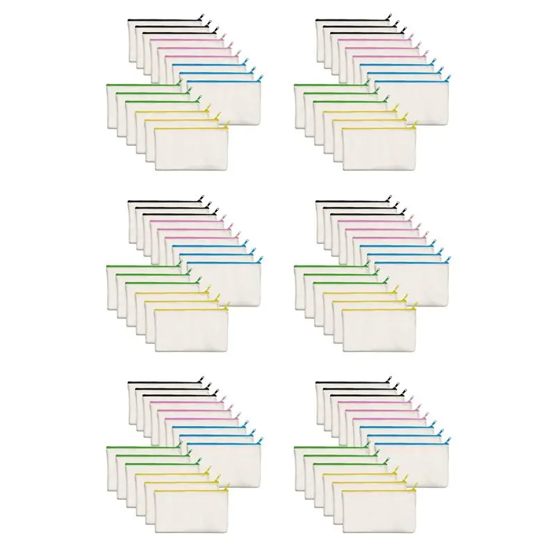 

Набор из 90 пустых хлопковых холщовых сумок на молнии для рукоделия, косметичек, пеналов, для хранения косметики, туалетных принадлежностей и канцелярских товаров