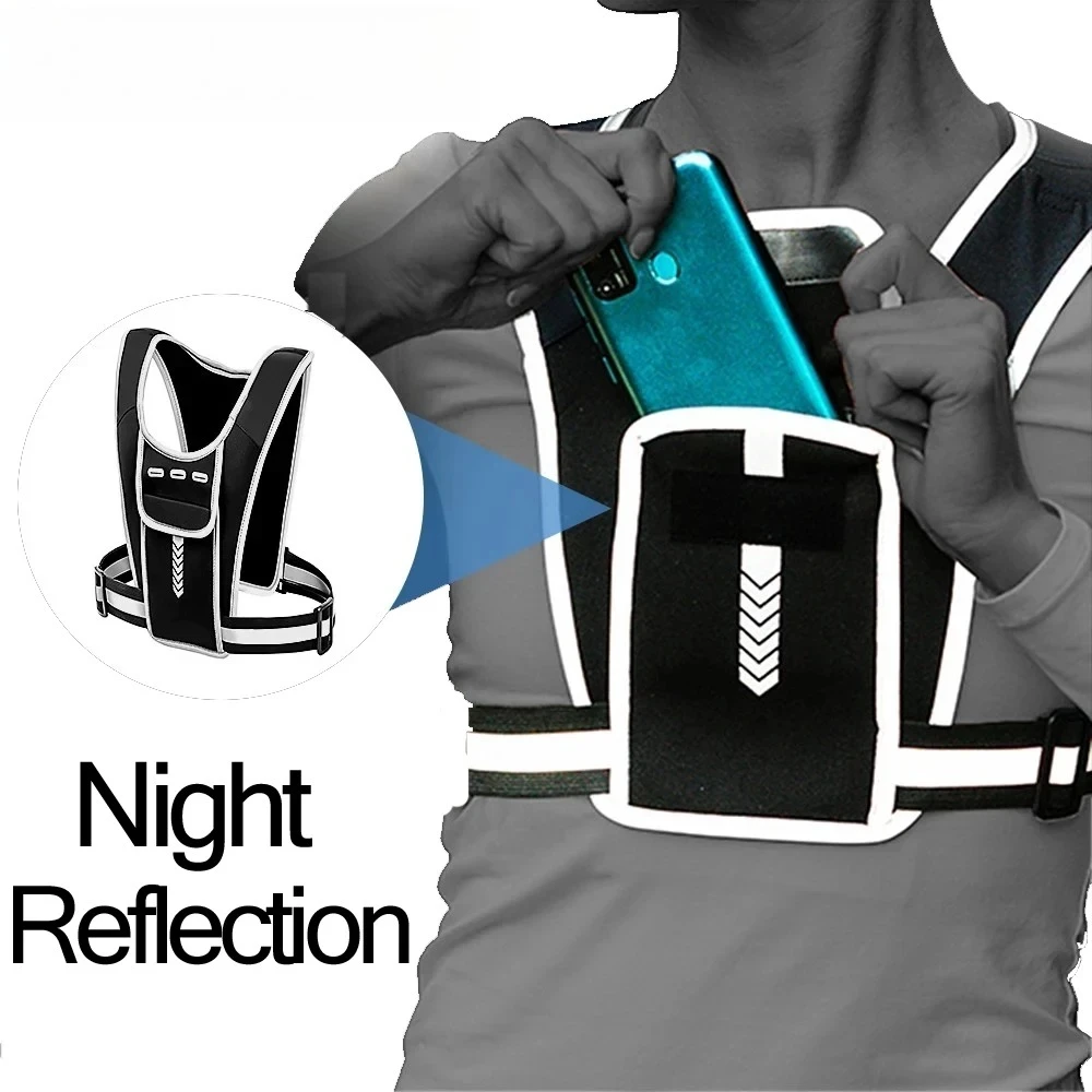 Running Vest Phone Holder for Men Women, Waterproof Cell Phone & Key Pouch, Reflective Hydration Vest Train Free Workout Gear