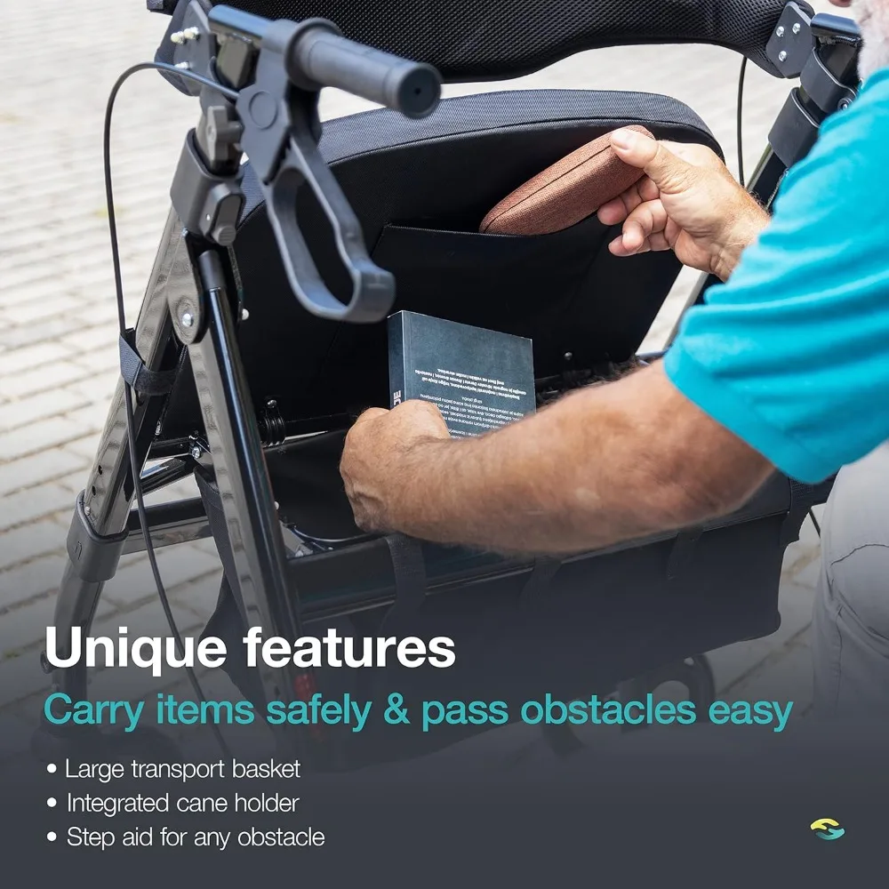 Andador bariátrico com assento grande ajustável em altura, capacidade de peso de 500 libras, rodas todo terreno de 8 polegadas, 28 polegadas