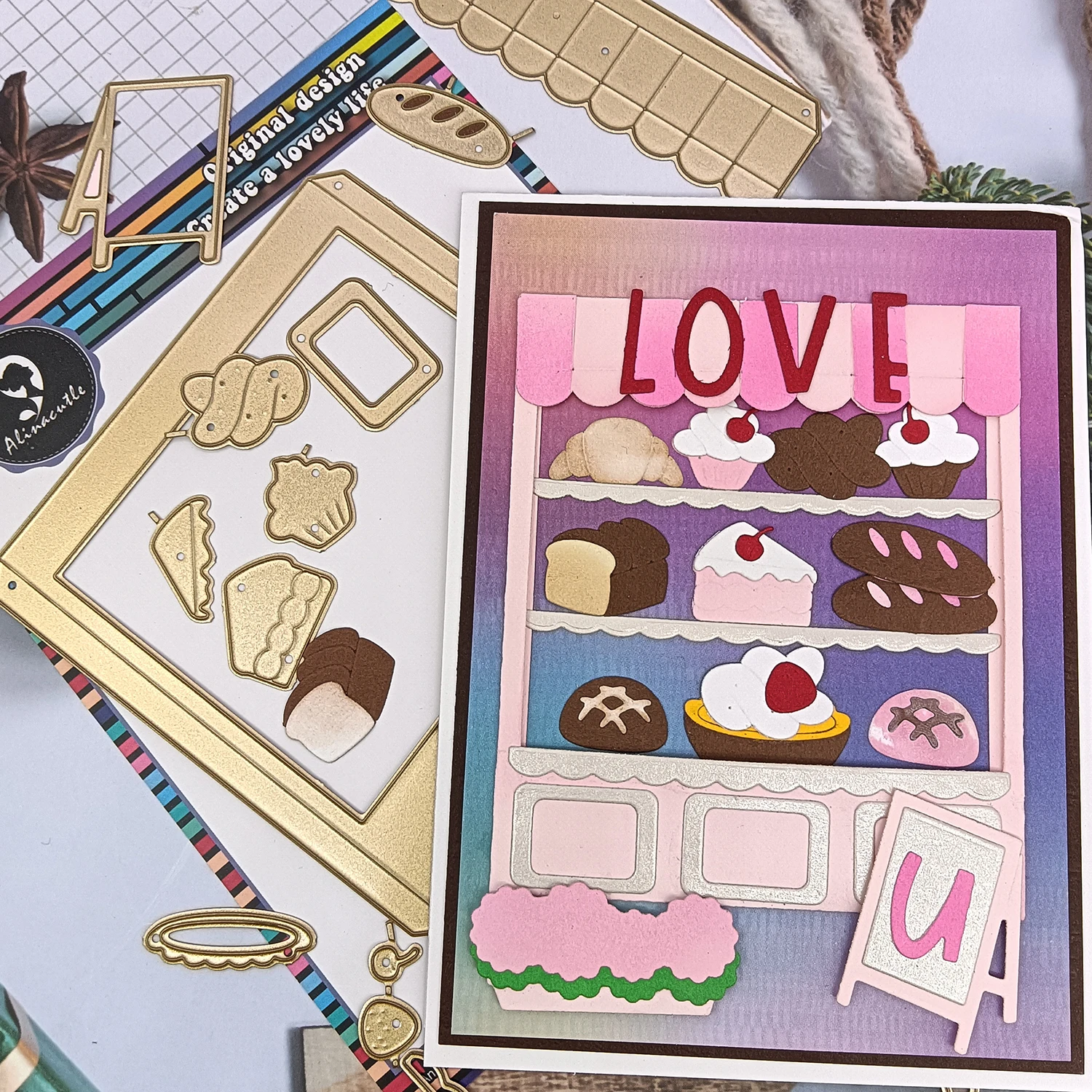 Alinacutle Dessert Shop Set Metall-Stanzform für Geschenk, Papier, Handwerk, handgefertigte Kartenherstellung, DIY-Grußkarten, Scrapbooking