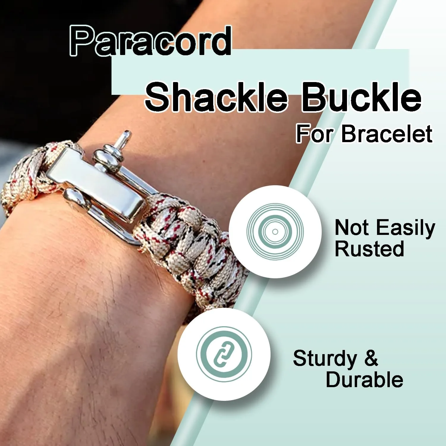 10 Stück Paracord-Armbandschnallen, verstellbare U-Schnalle, Clip für Outdoor-Survival-Armband, Handschlaufe, U-Fesseln, Schwarz, Silber – Detail 6