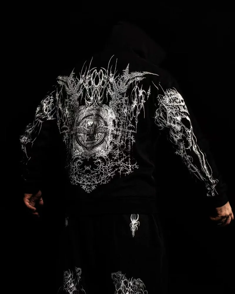 القوطية Harajuku هيكل عظمي داكن الشكل الرجال الأمريكيين هوديي شارع العليا الهيب هوب الشرير نمط كبير معطف المتضخم ملابس رياضية كاجوال #2