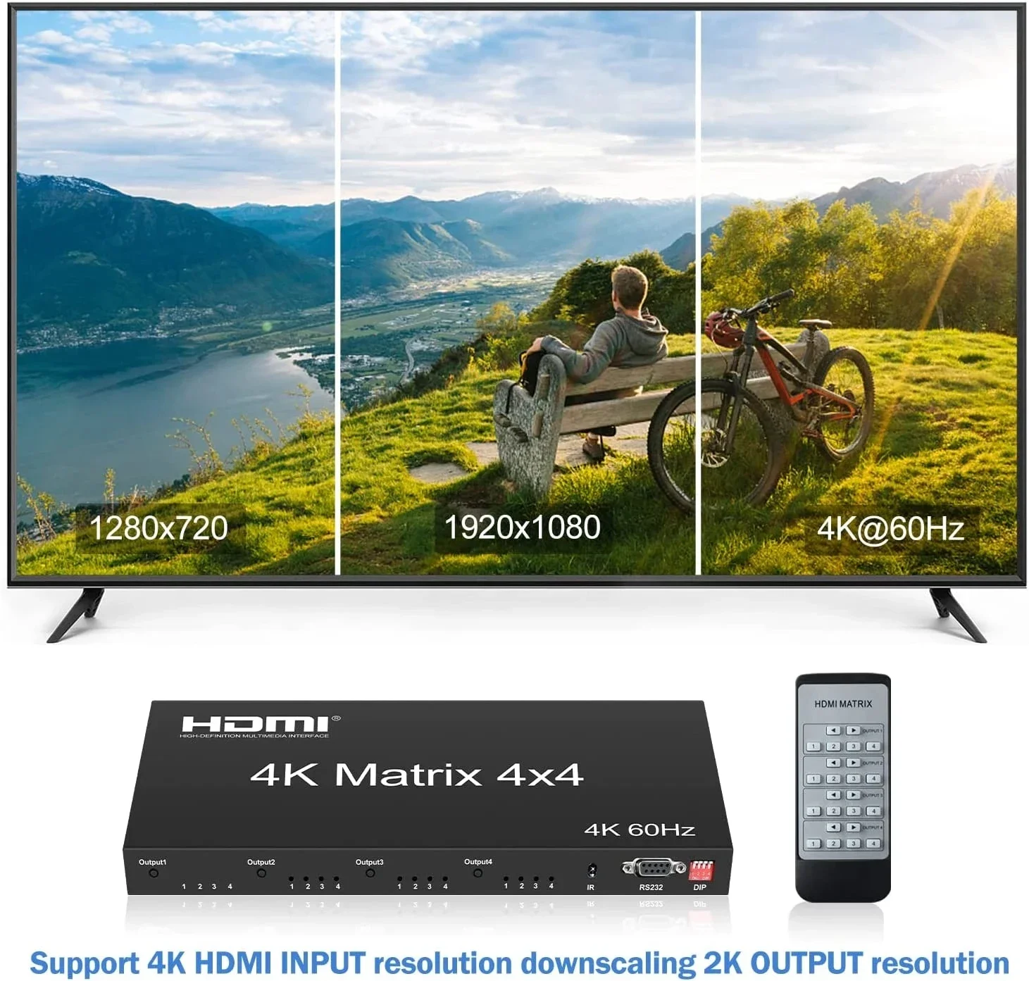 4K 60Hz HDMI True Matrix 4X4 HDMI 2.0 Matrix HDMI Switcher Splitter Selector 4 in 4 out HDCP2.2 EDID RS232 for PS4 PC TV Monitor