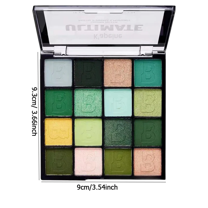 16 色のグリーン オリーブ マット アイシャドウ プレート - 高い演色性、マットな質感、素晴らしいアイ メイクアップ効果を作成します。