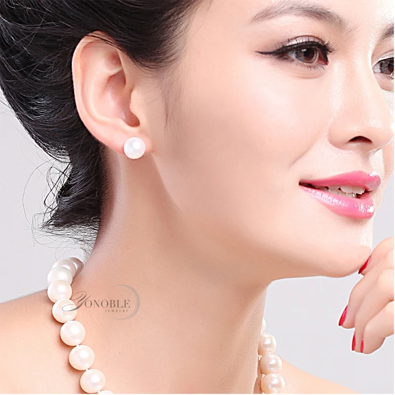 Genuine Freshwater Pearl Stud Earrings For Women,Classic White Natural 925 Silver Pearl Earring Jewelry Wife Girl Birthday Gift