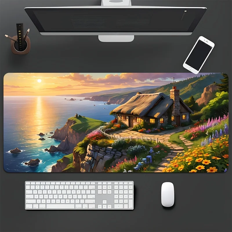 

Очень большой игровой коврик для мыши с дизайном Seaside Cottage, нескользящим резиновым основанием, прецизионной строчкой по краям, прямоугольной формой D