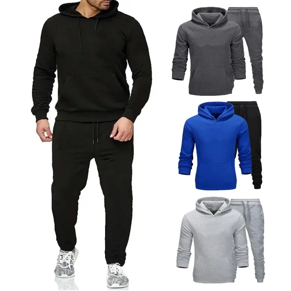 Herren Workout Outfit Set Herren Kapuze Sweatshirt Hose Set für Herbst Winter Kordel zug Langarm Sportswear Outfit für aktive