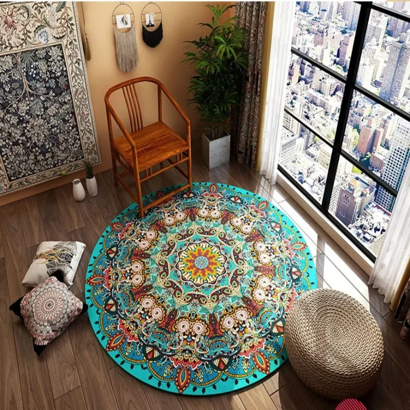 Persian Style Living Room Decoration Carpet Retro Round Rugs for Bedroom Home Chair Floor Mat Large Area Non-slip Washable Rug