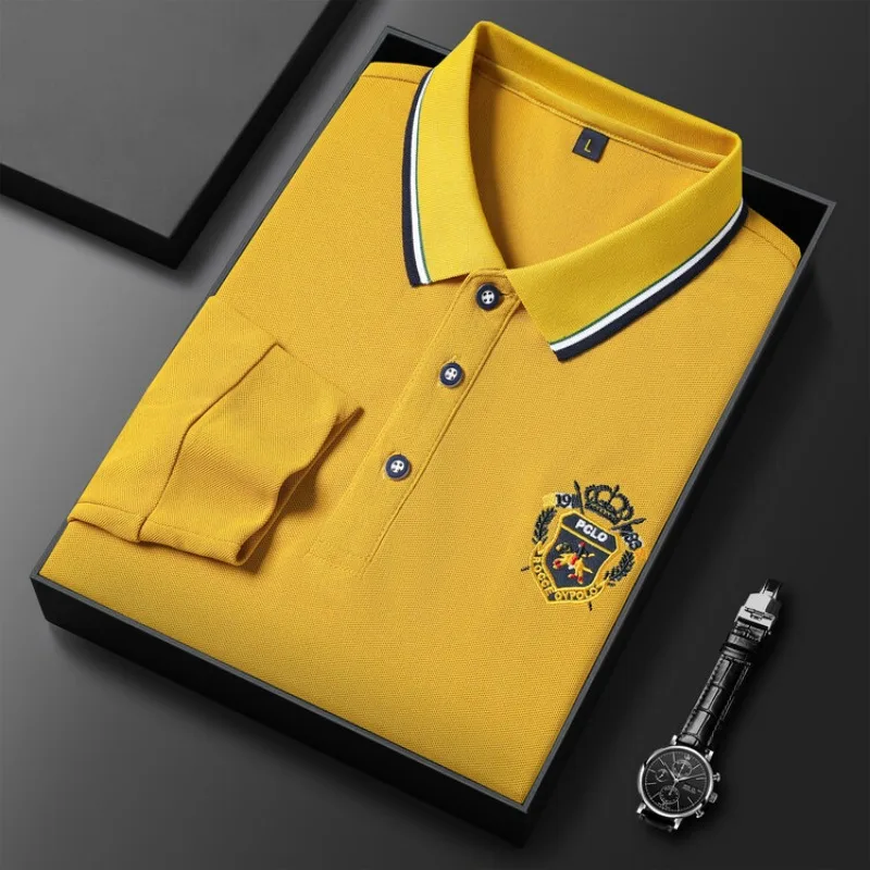 Polo de manga larga para hombre, camiseta informal con bordado, versátil, transpirable, a la moda, novedad de 2023