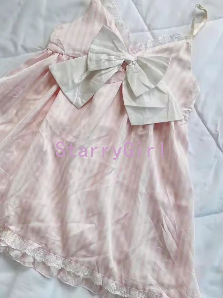 和風レースストライププリントトップス レディース 新デザイン セクシー ノースリーブ サスペンダー付き 原宿系ファッション スリム リボン付き 服 2025