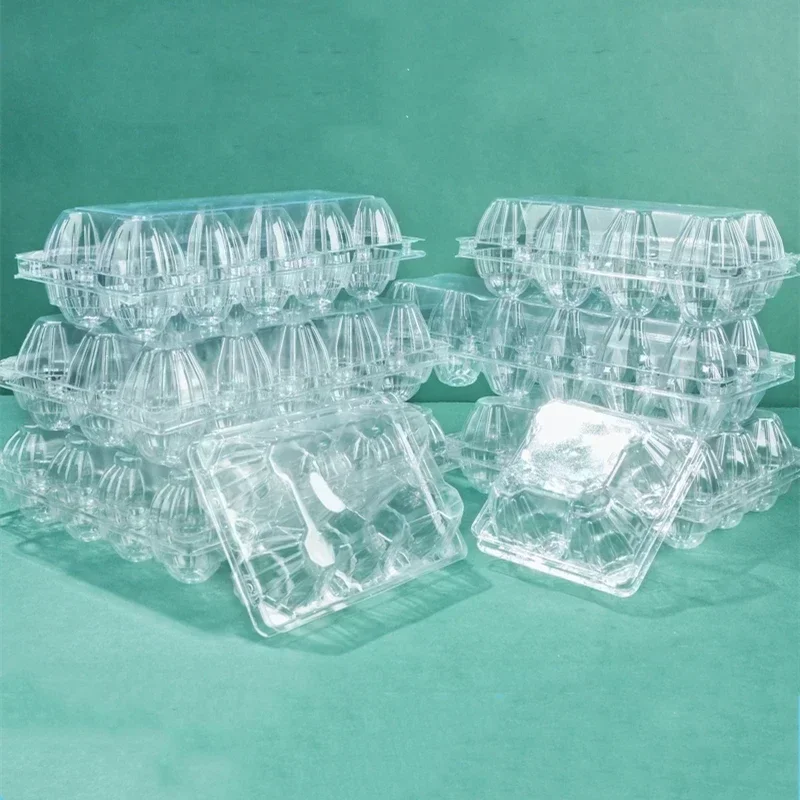 100PCS Big Eggs Packaging Box Transparent Plastic with Cover Tray Duck Egg Supermarket Sales Packaging Disposable Storage Boxes