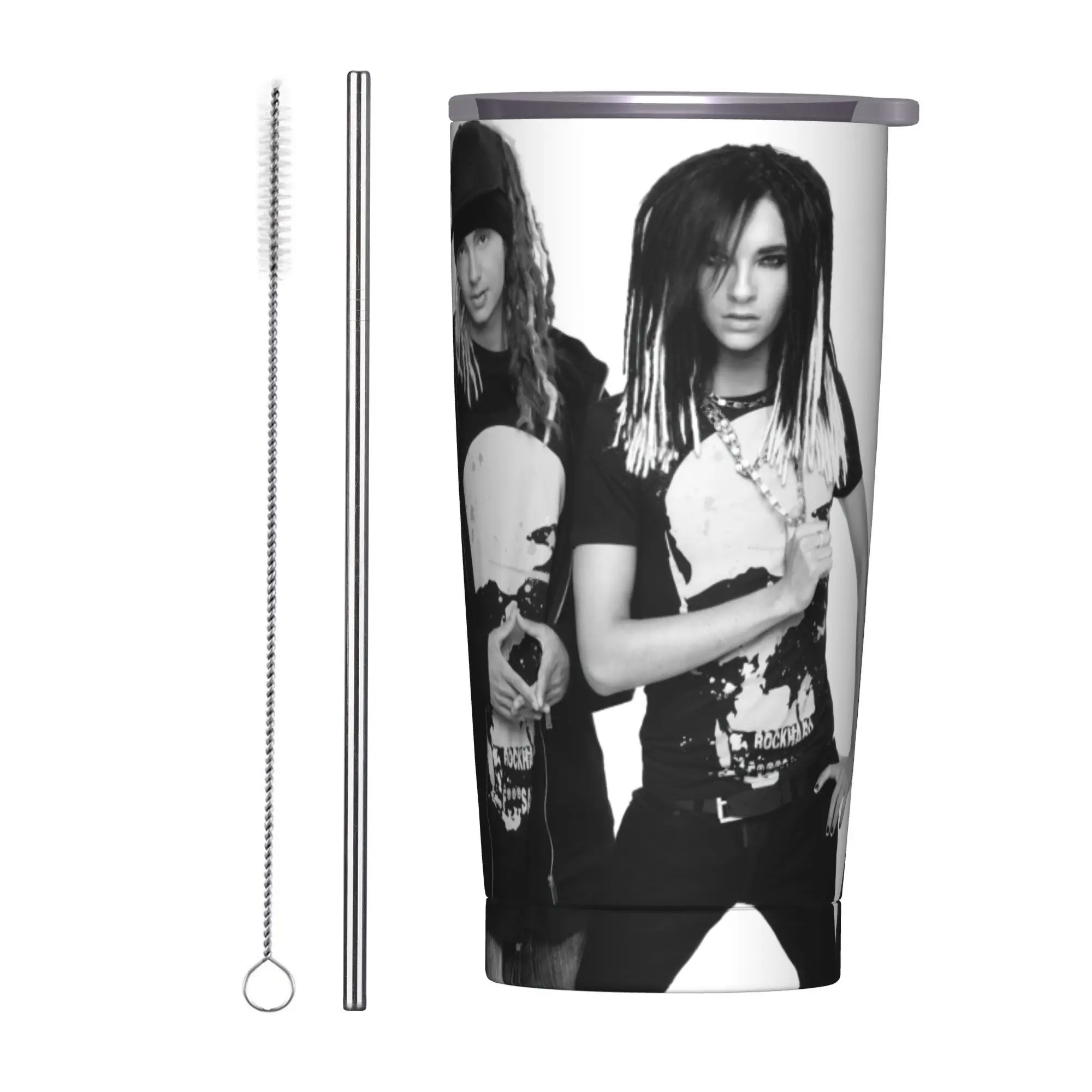 

Tokio Hotel BillKaulitz Изолированный стакан с крышкой Рок-музыка Вакуумная термокружка Офис Домашний термос Чашка для бутылки, 20 унций