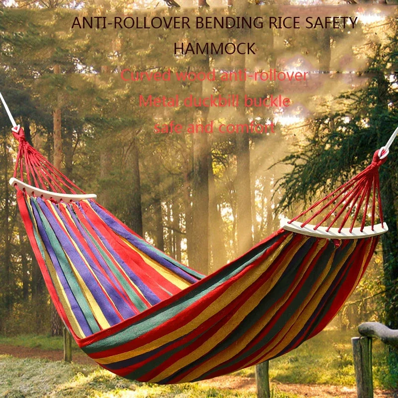 Portable Outdoor Camping Anti-rollover Hammock Travel Camping Swing Canvas Belt Mat Hanging Sheet Double Swing Hammock