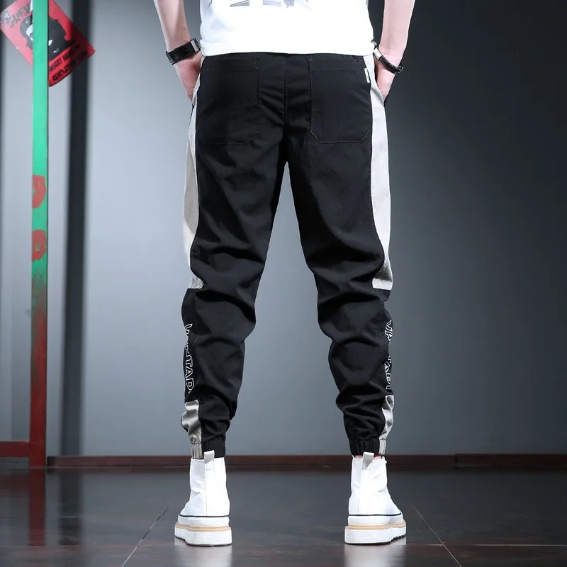 2022 verão esporte joggers calças dos homens casual streetwear moda lado listra carta impresso cordão preto