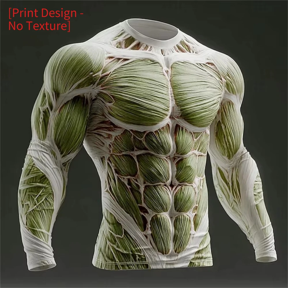 Visual Illusion Human Body Muscle Pattern 3D Print Spring Autumn Cloth Men Breath Quickdry Sports Fitness Long Sleeve Street Top