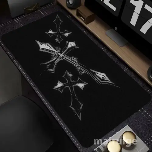 Alfombrilla de ratón gótica con arte cruzado, alfombrilla grande para mesa de juegos de ordenador y oficina, alfombrillas de teclado con bordes cosidos antideslizantes de goma XXL, alfombrillas largas para escritorio