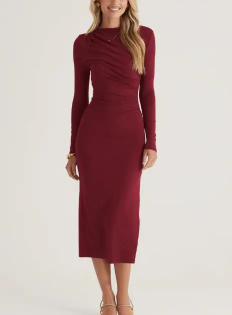 

Women's Dress Spring New French Elegant Style Solid Color Simple Slimming Wrinkle Waist Design Tight Hip Wrapping Banquet Dress