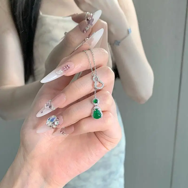 

Trend Romantic Natural chalcedony Green Necklace for women Light Luxury Exquisite Gourd Pendant Party Wedding silver 925 Jewelry