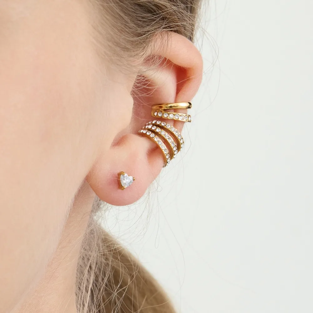 1pair White Zirconium Multi-layer Stainless Steel Ear Clips - Luxurious, Simple and Fashionable Ear Jewelry