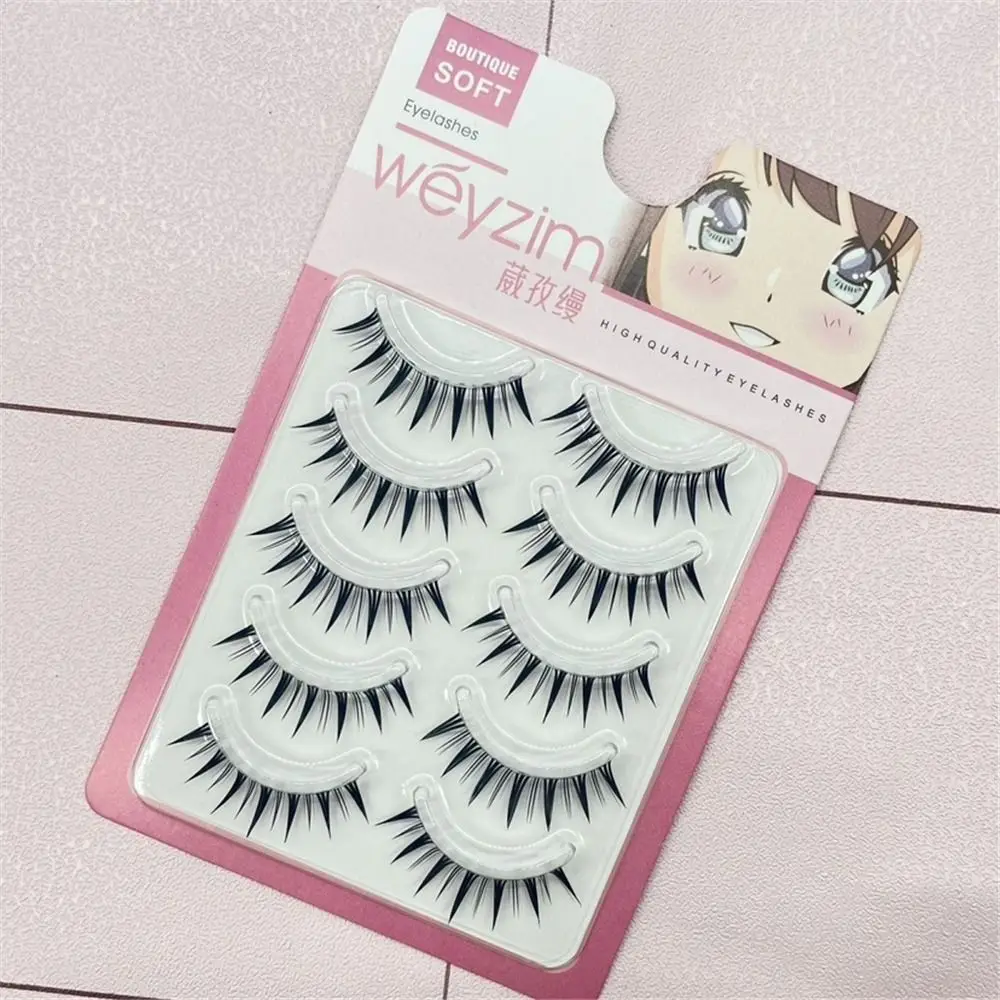 5 Paar Packung japanische Cosplay falsche Wimpern dramatische künstliche Nerz nasse stachelige Wimpern dicke Puppenstreifenwimpern für Frauen