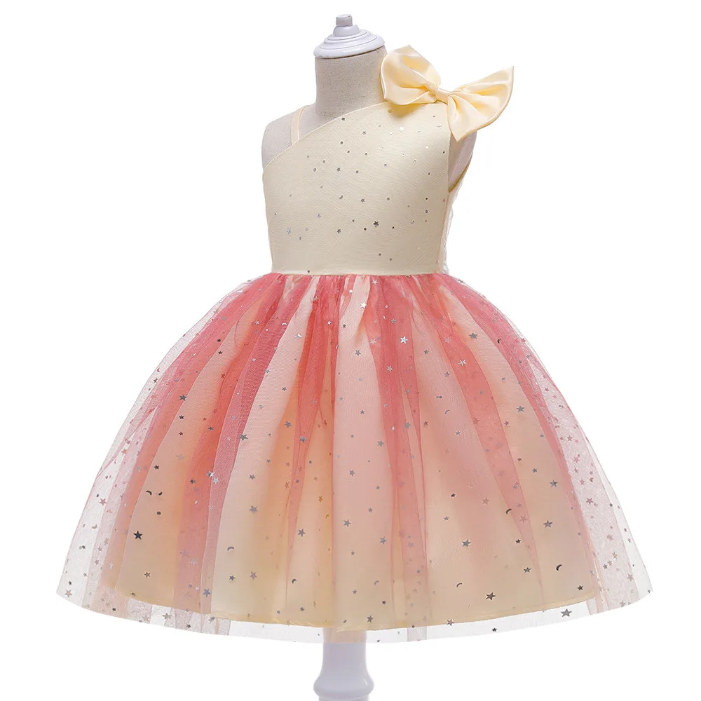 3-9 Years Girls Dress New Fashion Gradient Color Wedding Dresses For Girls Christmas Party Star Mesh Princess Dress Kids Clothes